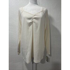 Terra Sky Top Womens 1X 16W 18W Long Sleeve Sweetheart Rib Ivory Shirt stretch